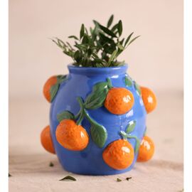 Hestia 14cm Blue Vase With Oranges