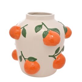 Hestia 23cm White Vase With Oranges