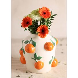 Hestia 23cm White Vase With Oranges