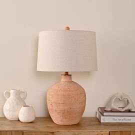 Hestia Terracotta Ceramic Table Lamp With Natural Shade 25"