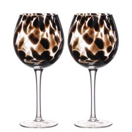 Hestia Dark Brown Tortoise Shell Wine Glass Set of 2