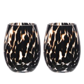 Hestia Dark Brown Tortoise Shell Tumbler Glass Set of 2