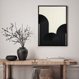 Hestia Thread Wall Art Picture - Abstract Black & Cream 50cm x 70cm x 3cm