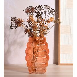 Hestia Brown Ribbed Glass Cone Vase 28cm