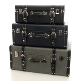 Set of 3 Luggage Boxes - Black, Grey & Navy