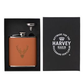 Harvey Makin Stag Hip Flask With Funnel - 6oz Brown