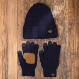 Harvey Makin Layers Hat and Gloves Gift Set - Navy Blue