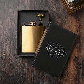 Harvey Makin 6oz Gold Stainless Steel Flask Set with Funnel