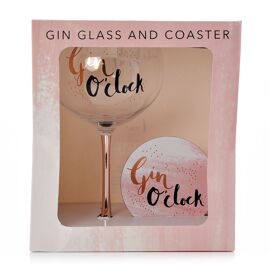 Hotchpotch Luxe Gin Glass & Coaster Set - Gin O'Clock