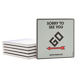 Monopoly Square Coaster in Ceramic & Cork Finish - Sorry to see you Go