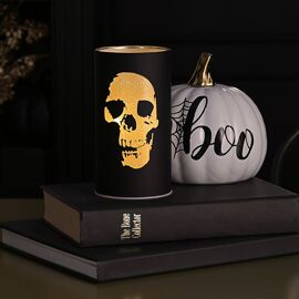 Black and Gold LED Skull Silhouette Lantern