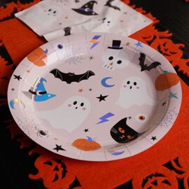 **MULTI 6** Set of 6 9" Pink Halloween Design Paper Plates