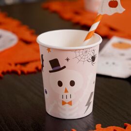 **MULTI 6** Set of 6 9oz Pink Halloween Design Paper Cups