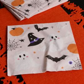 **MULTI 12** Set Of 12 Pink Halloween Design Napkins 33 x 33cm