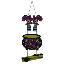 Halloween Hanging Wall Plaque with Boots and Cauldron - Trick or Treat