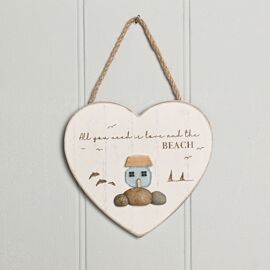 **MULTI 4** Love Life By The Sea Heart Plaque with Sea Glass - Love & Beach