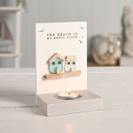 **MULTI 4** Love Life By The Sea Tea Light Holder with Sea Glass - Happy Place