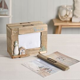 Love Life By The Sea Driftwood Photo Box with Sea Glass