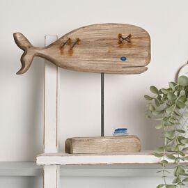 Love Life By The Sea Driftwood with Sea Glass - Whale 27cm