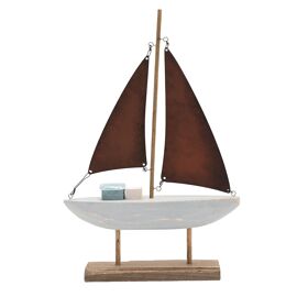 Love Life By The Sea Driftwood with Sea Glass - Boat 25cm