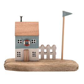 **MULTI 4** Love Life By The Sea Driftwood House with Blue Flag - 11cm