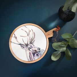 Meg Hawkins Rubber Wood & Ceramic Serving Board Stag 27 x 35 cms