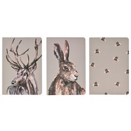 **MULTI 6** Meg Hawkins 3 Pack of A5 Note Books - Assorted Stag, Hare & Bee