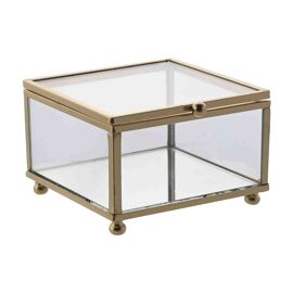 Now Or Never Studios Made to Order Glass Trinket Box with Hinged Lid Mirror Base & Gold Border