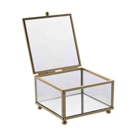 Sophia Glass Trinket Box with Hinged Lid Mirror Base & Gold Border