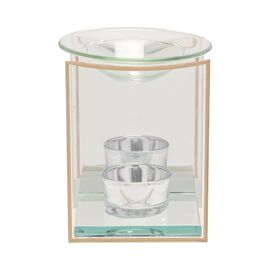 Now Or Never Studios Made to Order Glass Oil Burner with Mirror Back & Gold Border