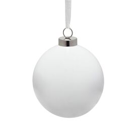 Ceramic Round Bauble with Grey Ribbon 8cm