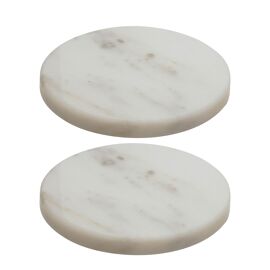 Hestia Set of 2 Round Marble Coasters - White