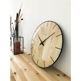 Nextime "Edge Wood Dome" Glass Wall Clock Light Brown - 35cm