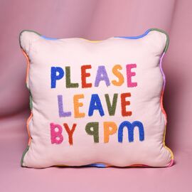Raspberry Blossom Cushion - "Please Leave By 9"