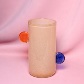 Raspberry Blossom Yellow Glass Vase With Bobble Handles