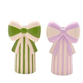 Raspberry Blossom Set of 2 Candlestick Holders With Bow