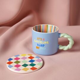 Raspberry Blossom Mug & Coaster Set - It's A Caffeine Kind Of Day