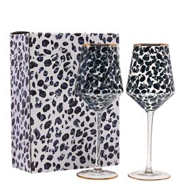 Frida Set of 2 Leopard Print Wine Glasses