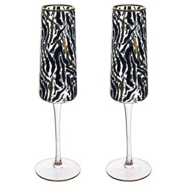 Frida Set of 2 Zebra Print Champagne Flutes