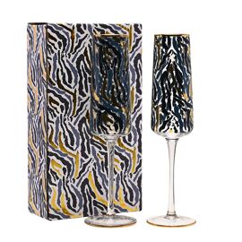 Frida Set of 2 Zebra Print Champagne Flutes