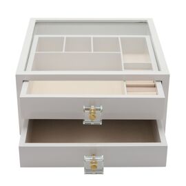 White Wooden Jewellery Box With Compartments and 2 Drawers