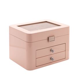 Pink Wooden Jewellery Box With Compartments and 2 Drawers
