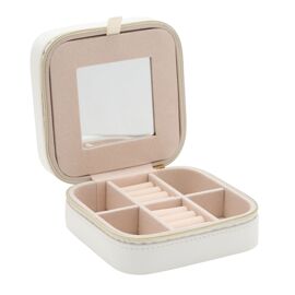 White Square Jewellery Box With Compartments and Zip