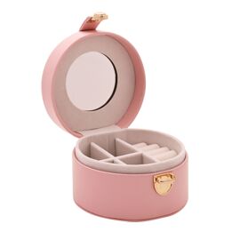 Pink Round Jewellery Box with Lift Up Lid & Mirror