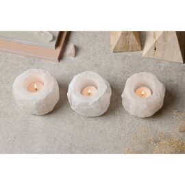 Serenity Set Of 3 Natural White Rock Salt Tealight Holders