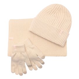 Sophia Layers Cosy Knit Hat Glove & Scarf Gift Set - Ivory