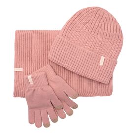 Sophia Layers Cosy Knit Hat Glove & Scarf Gift Set - Blush Pink