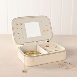 Sophia Jewellery Box with Mirror Medium - Cream