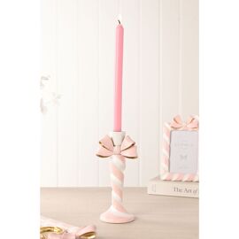 Resin Pink Candy Cane and Bow Candlestick- 22cm