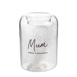 Thoughts of You Feather Glass Tea Light Holder - Mum